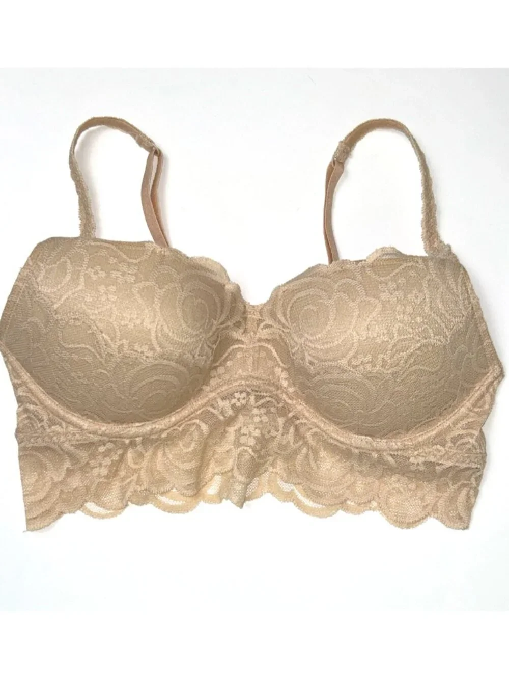 Victoria's Secret PINK Peach Lace Bandeau Bra Soft Molded Cups Longline Womens S